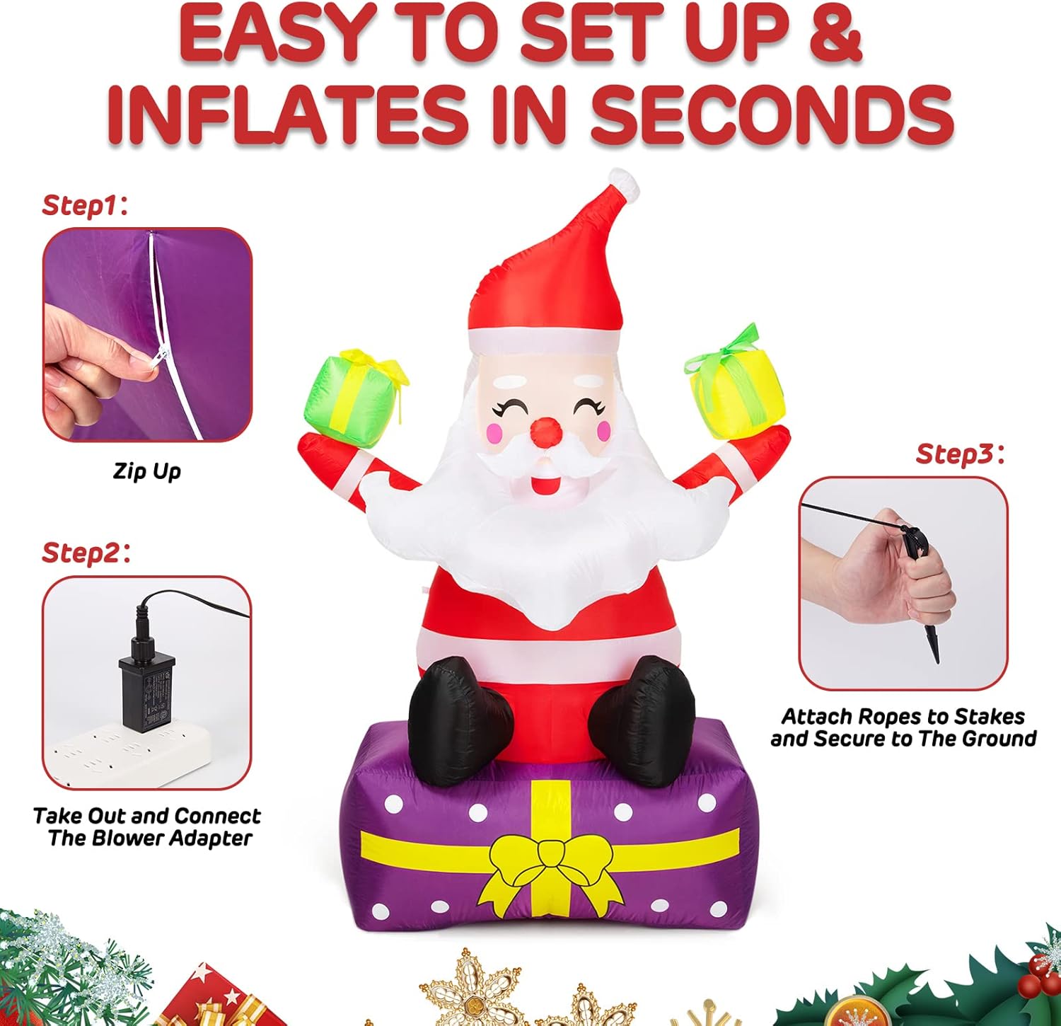 Christmas Inflatable Santa Claus with Gift Boxes Outdoor Yard Decor a7