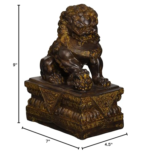 Chinese Guardian Lion Foo Dog Statues Set of Two 9 Inch Bronze Finish k7