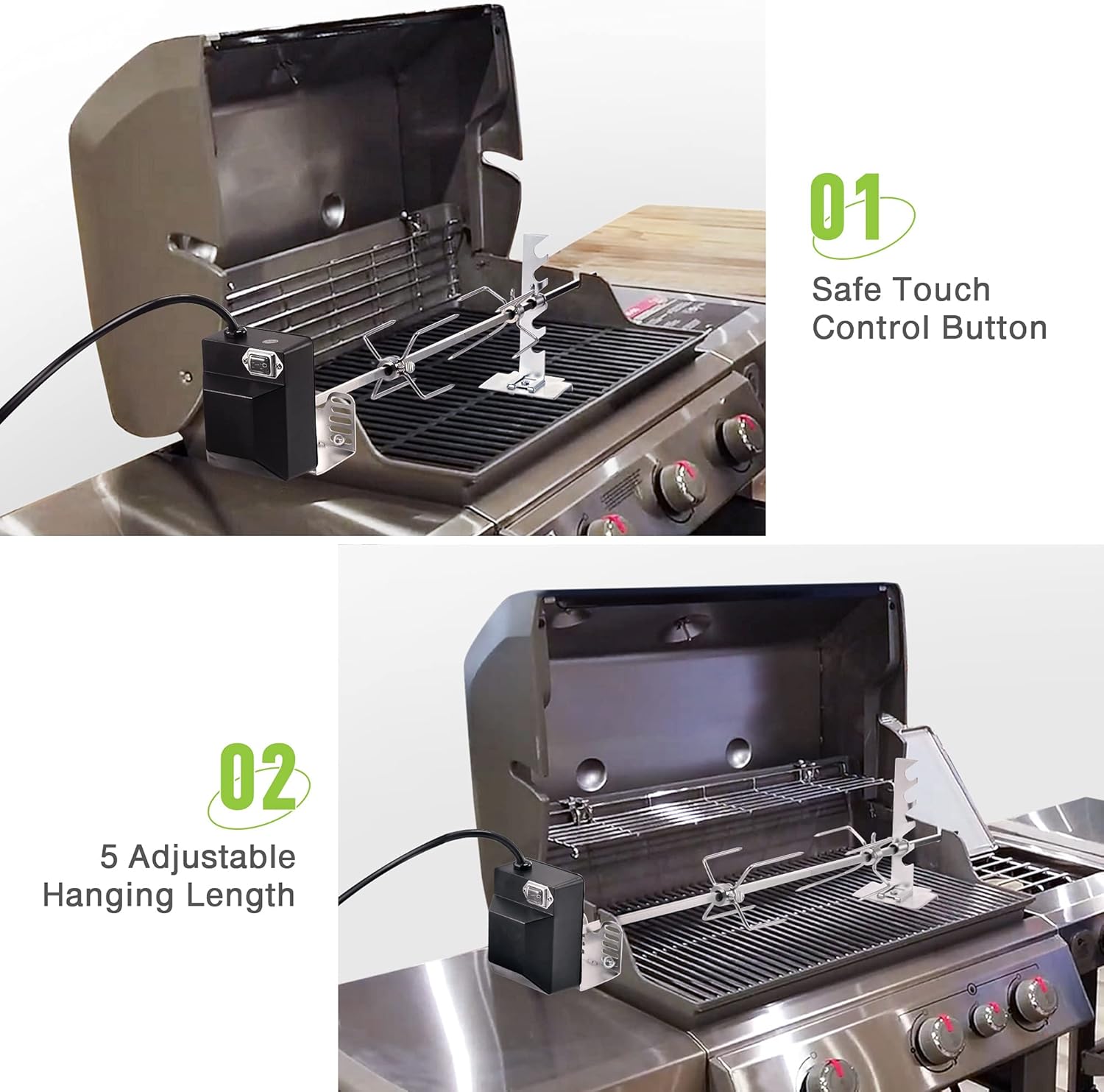 Dreyoo Universal Rotisserie Grill Kit with 120V Motor, 28'' Spit Rod L814159