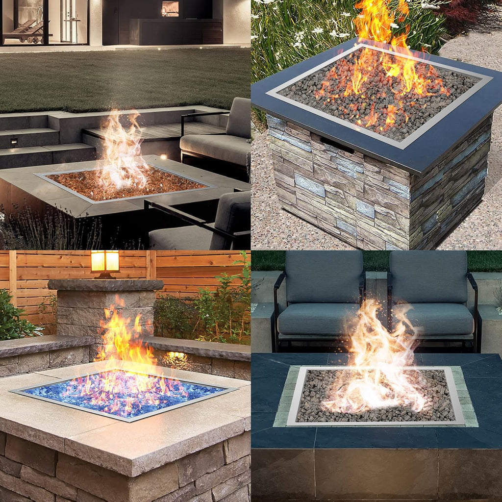 Skyflame 30" x 30" Square Drop-in Firepit System with Stainless Steel Burner Pan and Cover Z668