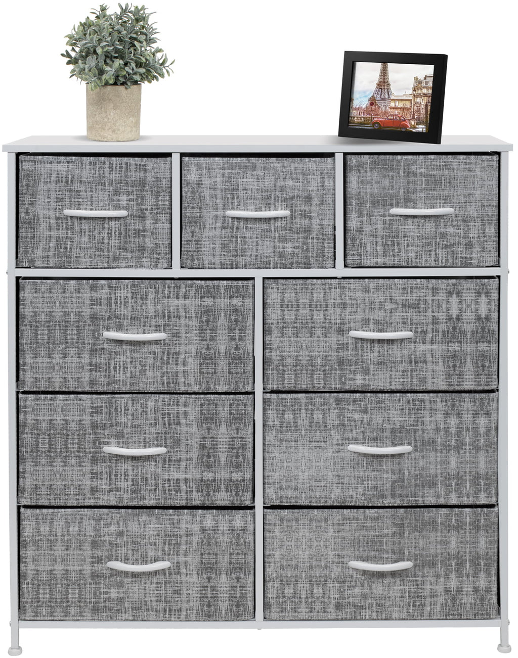Sorbus Dresser with 9 Drawers, Steel Frame, Wood Top C7582