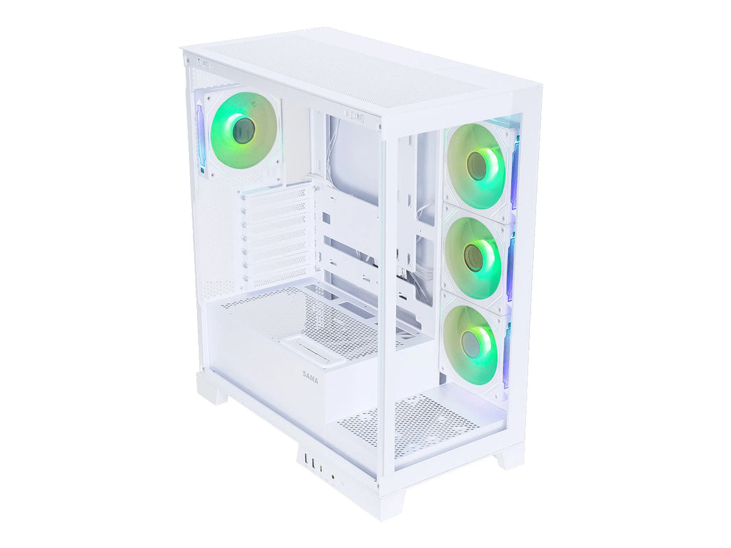 Sama Neview 2351 White Dual USB3.0 Type C Tempered Glass ATX Mid Tower Gaming Computer Case W792597