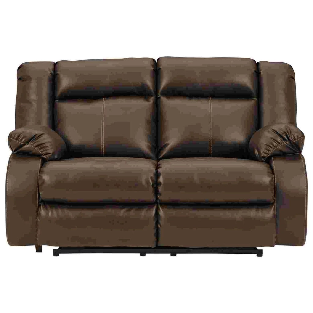 Benjara Power Recliner Loveseat with Faux Leather, Brown W107
