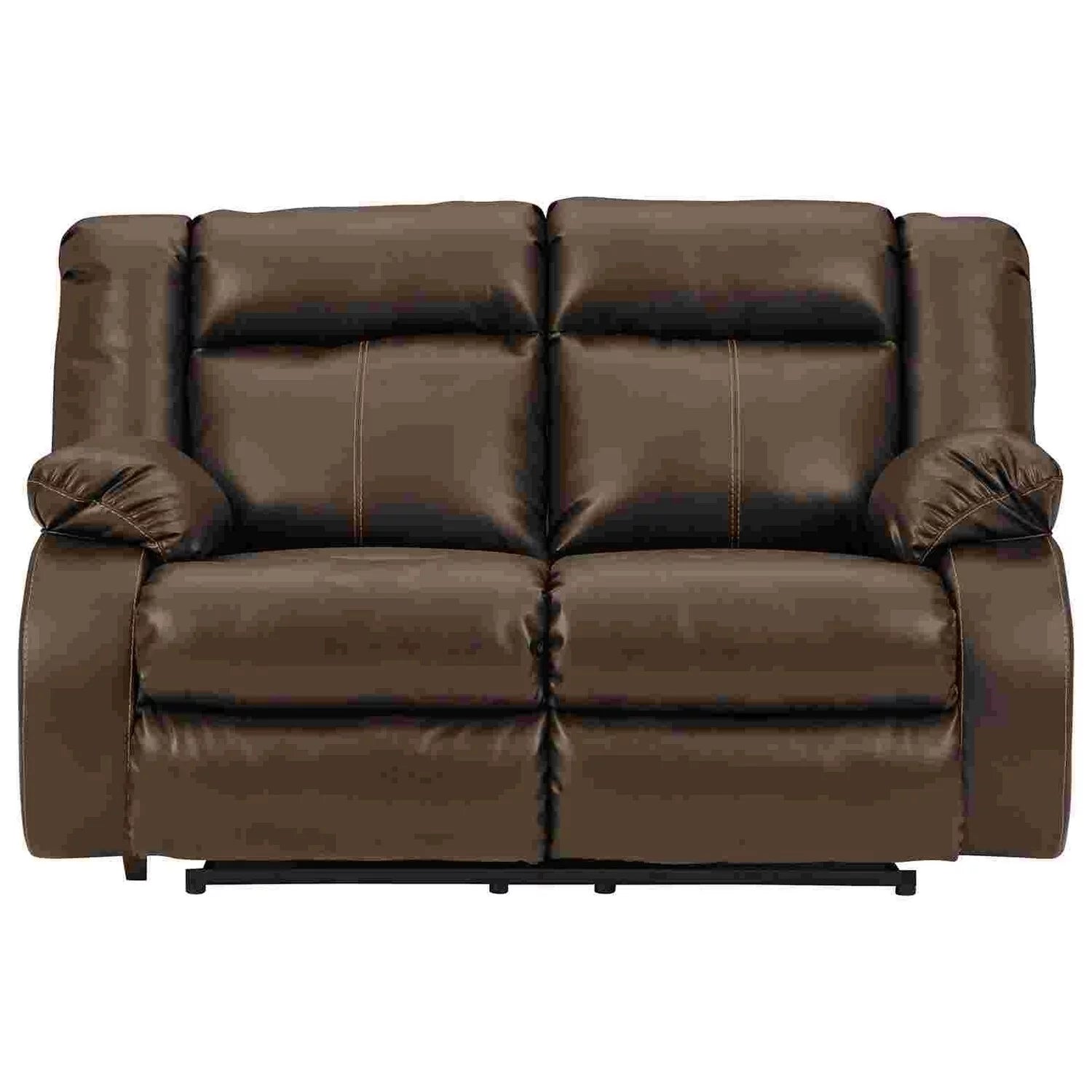 Benjara Power Recliner Loveseat with Faux Leather, Brown W107