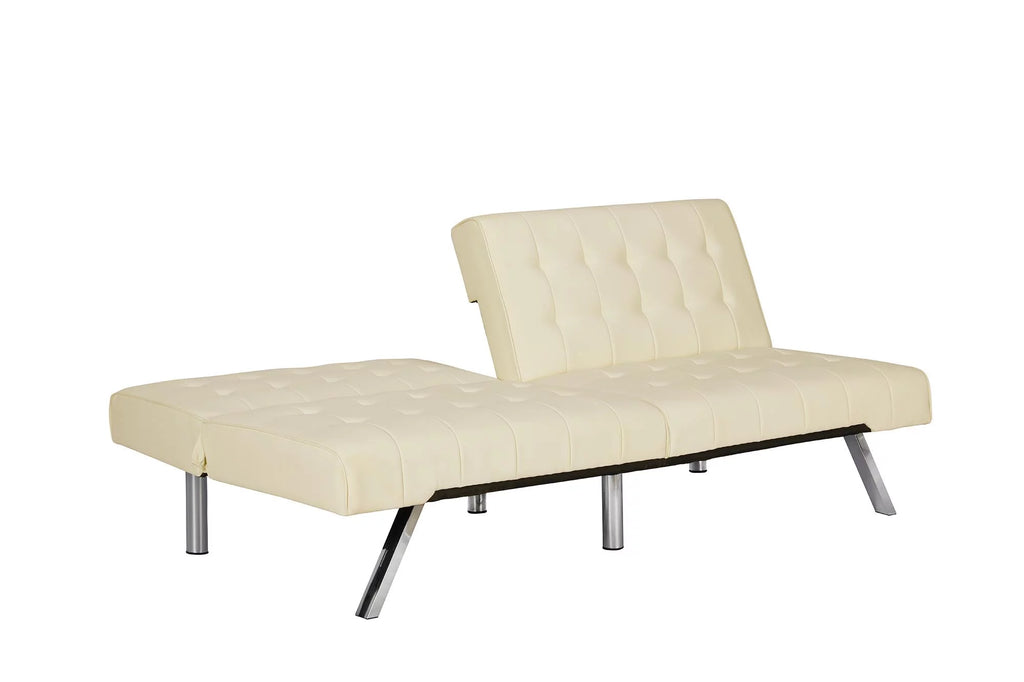 DHP Emily Sectional Futon Sofa Bed with Convertible Chaise, Vanilla Faux Leather R97216