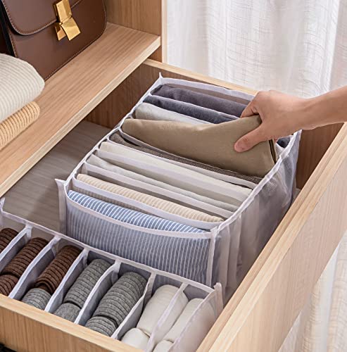 Drawer Organizer for Clothes, 7 Grids Washable Wardrobe Storage Box, White Large S56504