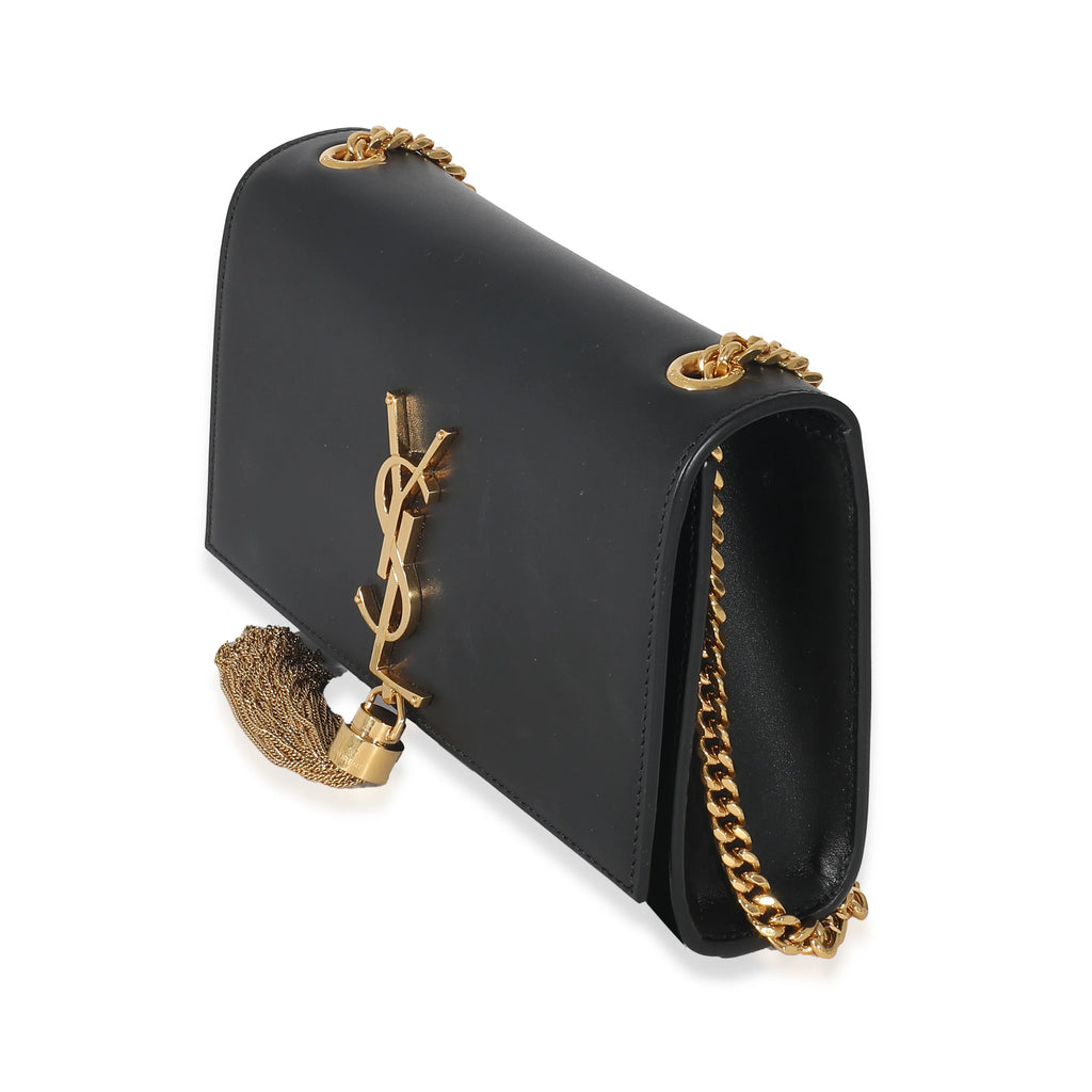 Black Smooth Leather Tassel Bag k7