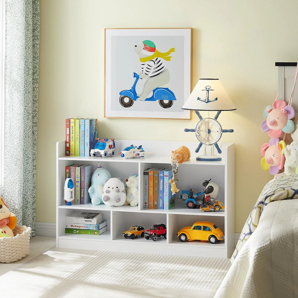 Kids Toy Storage Organizer 5-Section Wooden Bookshelf White Q128227