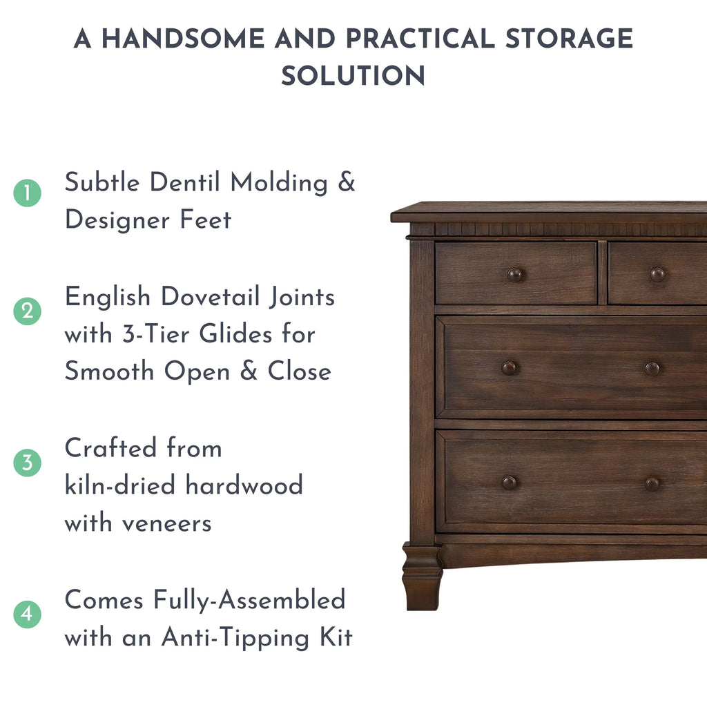 Evolur Cheyenne and Santa Fe Double Dresser, Antique Brown, 7 Drawers D298