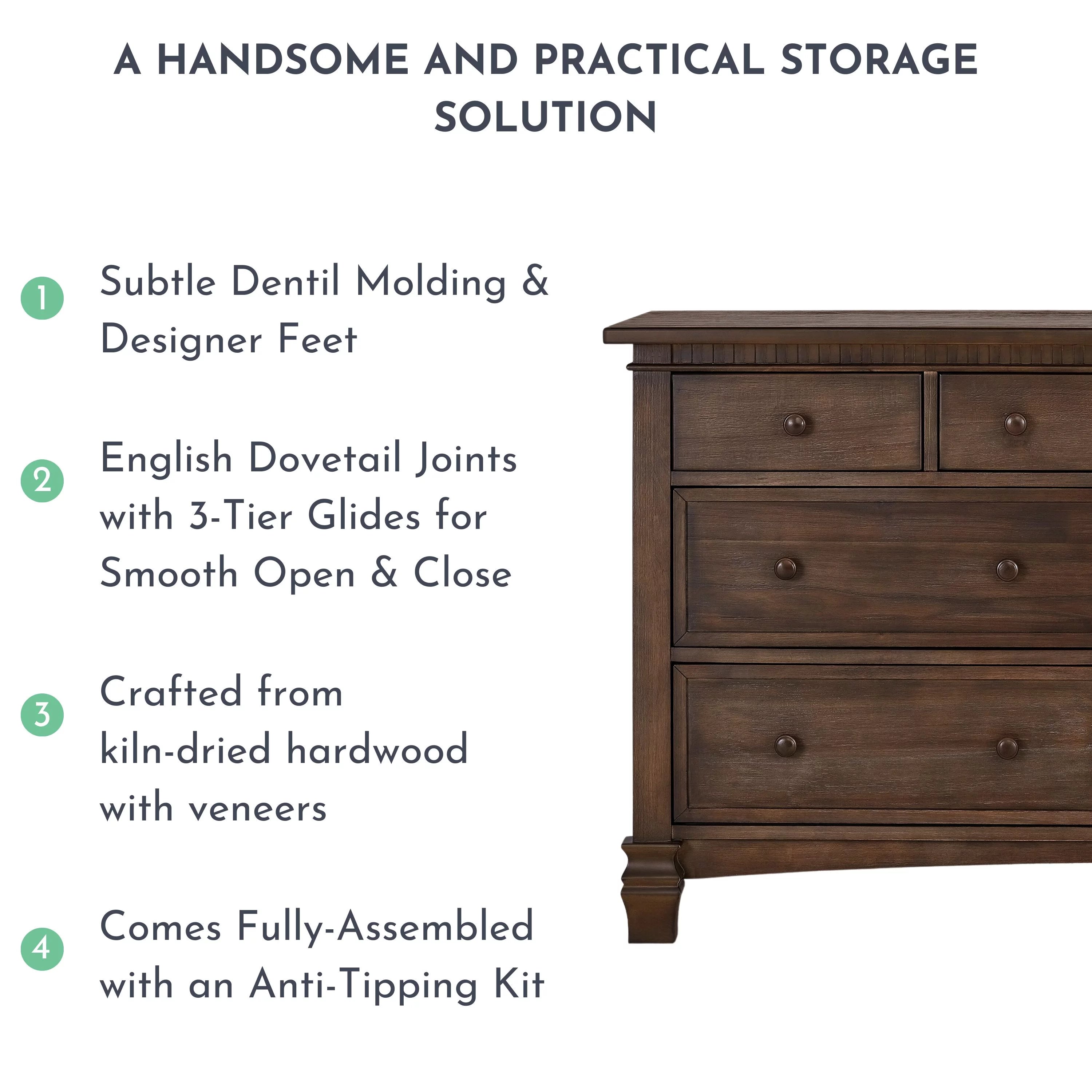 Evolur Cheyenne and Santa Fe Double Dresser, Antique Brown, 7 Drawers D298