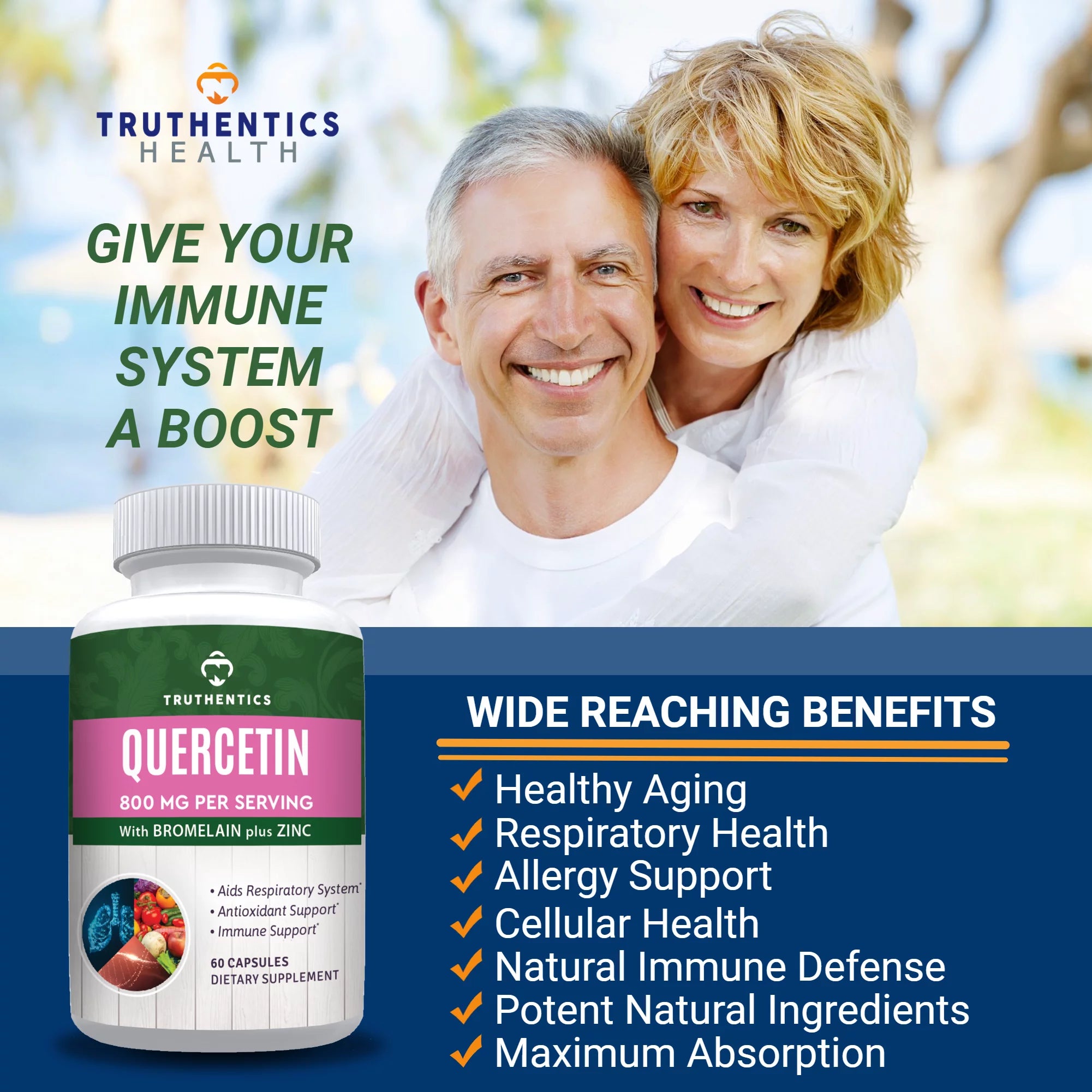 Truthentics Quercetin with Bromelain Zinc Supplement (2-Pack), 120 Capsules X224159
