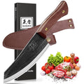 ENOKING Nakiri Knife, 6.6 Inch Meat Cleaver Vegetable Kitchen Knife Hand Forged Japanese Chef Knife High Carbon Steel Chopping Knife with Leather Sheath Multipurpose Asian Knife for Home & Outdoor