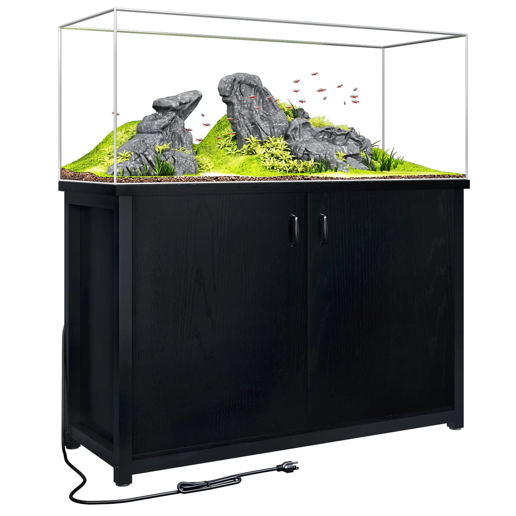 TC-HOMENY 55-75 Gallon Aquarium Stand with Cabinet and Charging Station, Black E45434