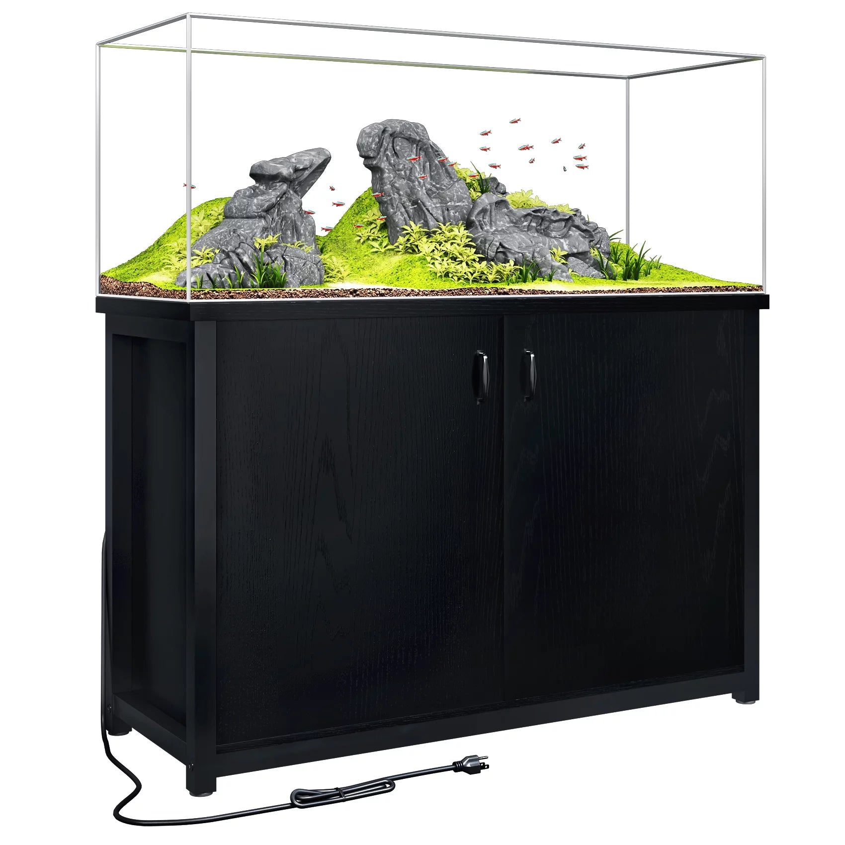 TC-HOMENY 55-75 Gallon Aquarium Stand with Cabinet and Charging Station, Black E45434