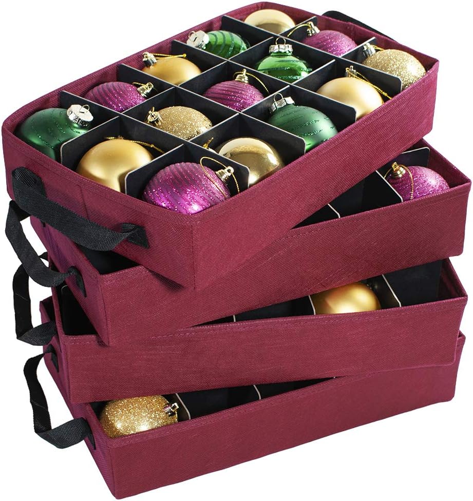 Christmas Ornament Storage Box with Adjustable Dividers and Trays a7