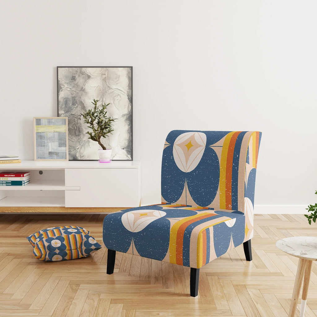 Retro Floral Pattern Upholstered Mid-Century Accent Chair M22605
