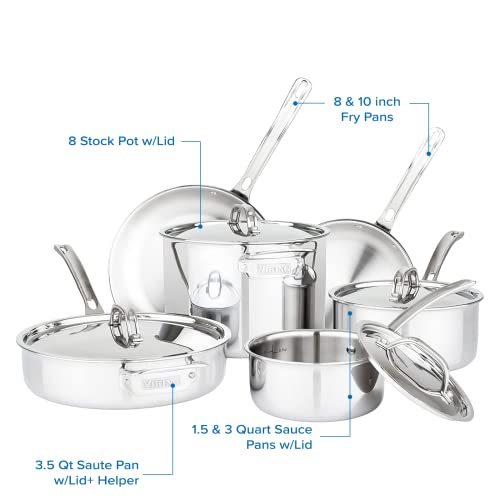 Viking Culinary 3-Ply Stainless Steel Cookware Set, 5 Piece, Induction Compatible X859