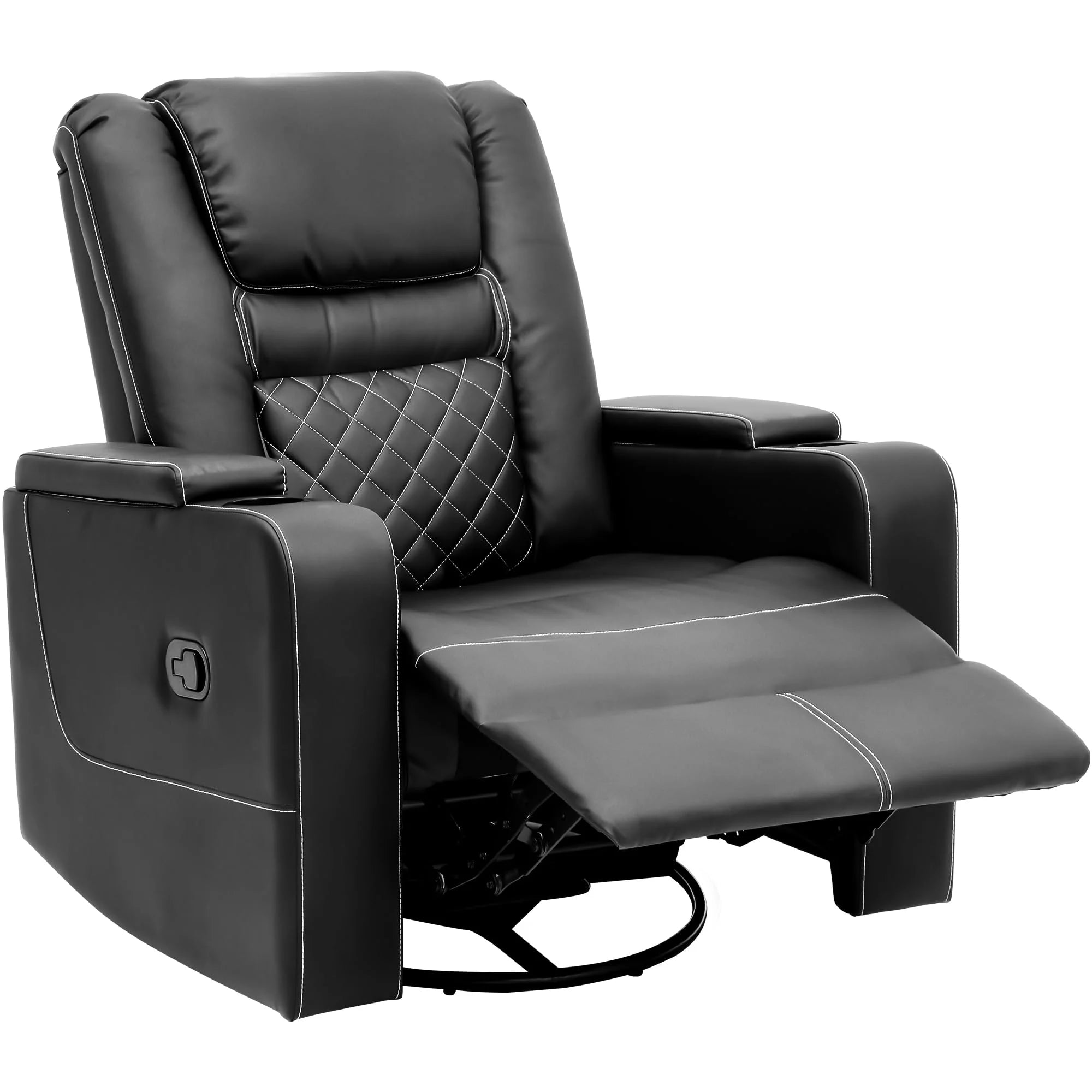 Swivel Recliner with Flip Armrests and Cup Holders Black a7