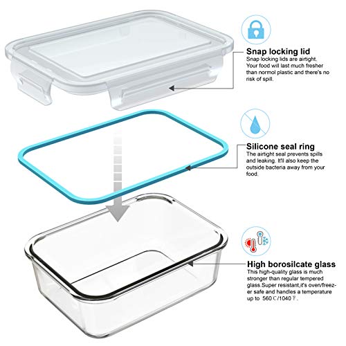 Glass Food Storage Containers with Lids, 18 Piece, BPA Free & Leak Proof E7081