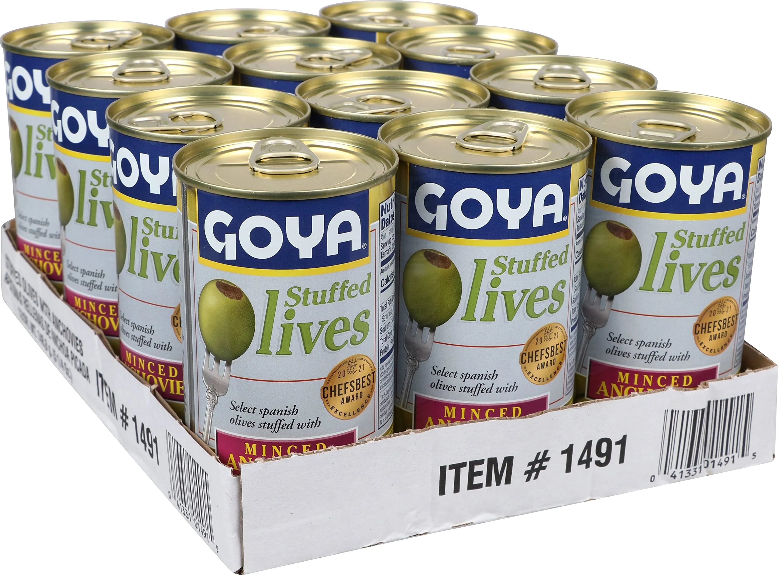 Goya Foods Manzanilla Olives Stuffed With Anchovies, 5.25 oz, 12-Pack F13402