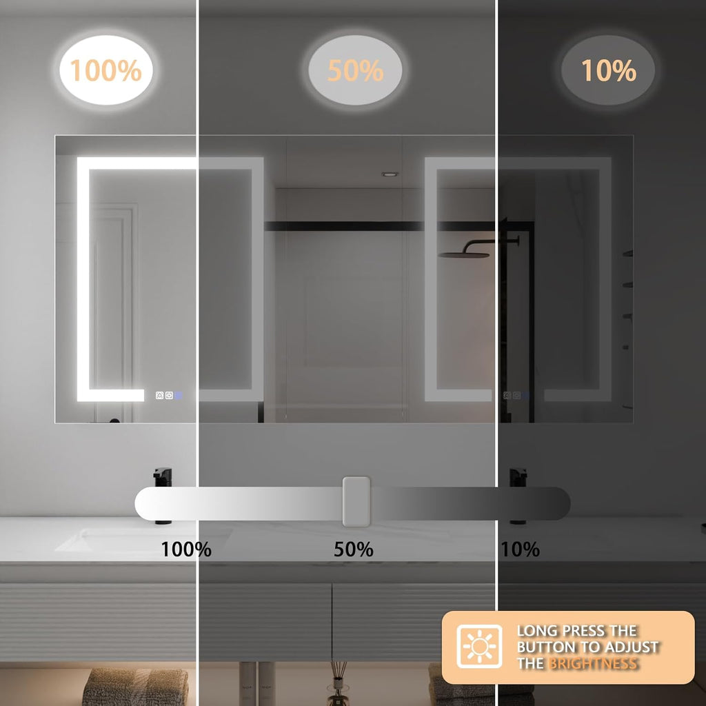LED Lighted Bathroom Medicine Cabinet with Mirror, 60 x 30 Inch, Defog, Dimming k7p