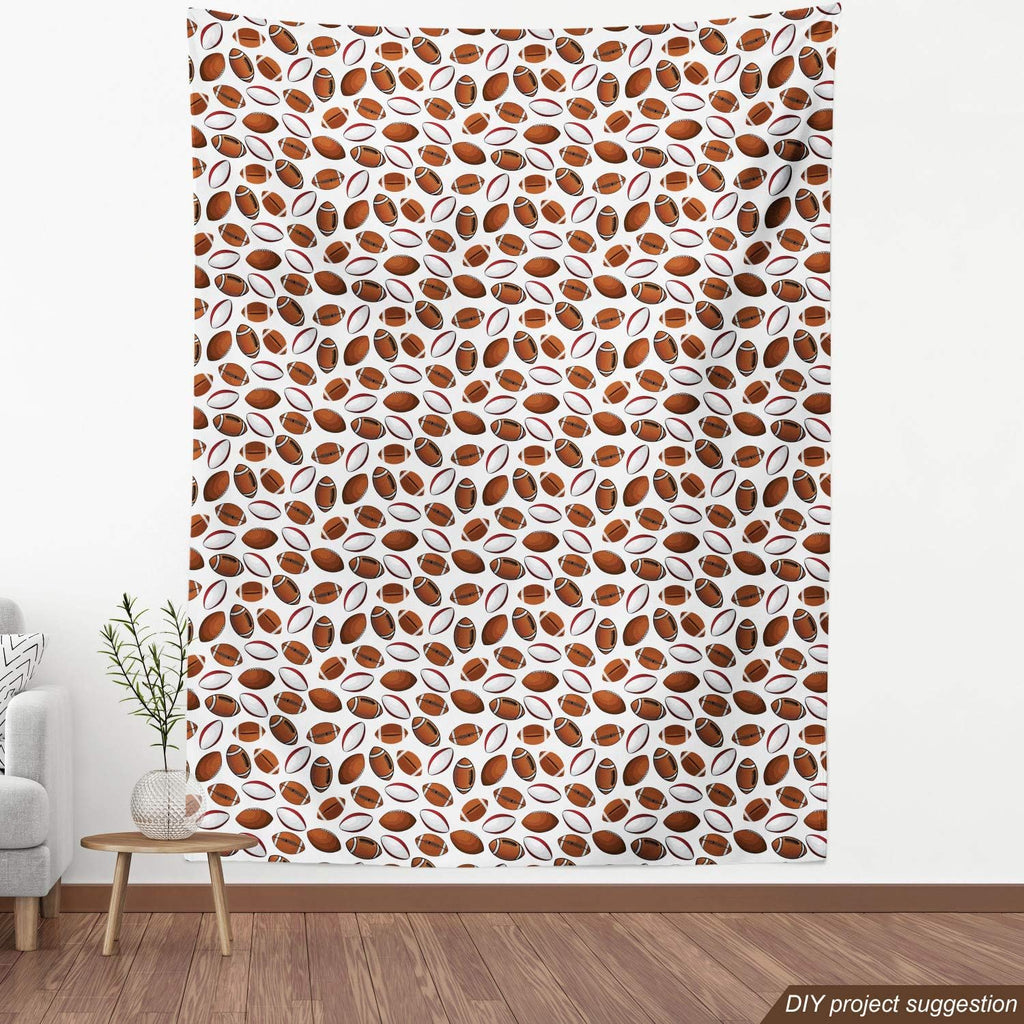 Ambesonne American Football Fabric by The Yard, Cartoon Rugby Balls, Caramel Ruby White W4000