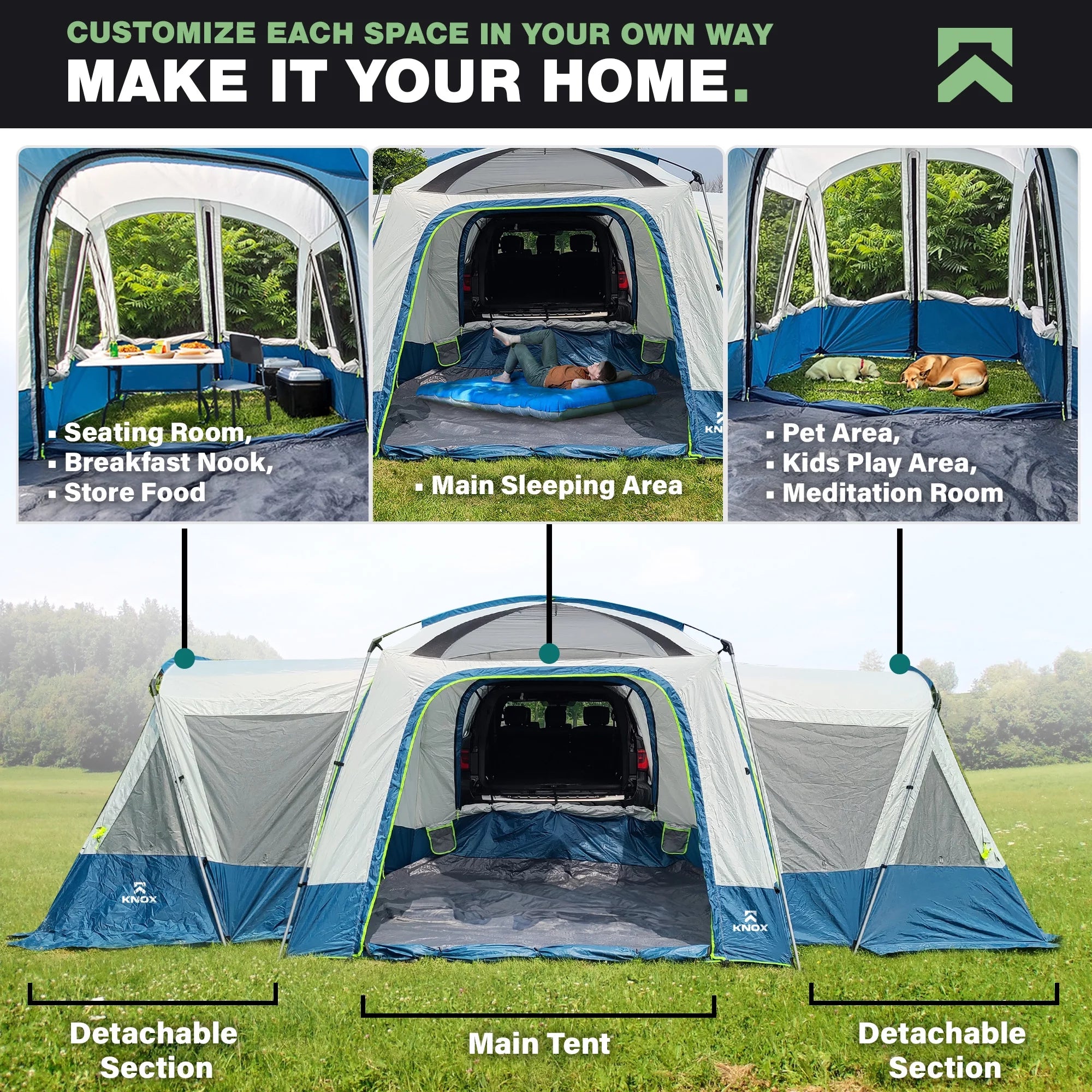 10-Person SUV Camping Tent with 2 Screen Rooms Rainfly k7m