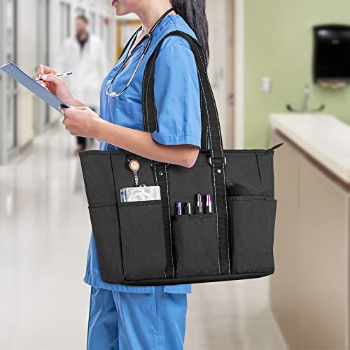 Damero Nurse Tote Bag with Padded Laptop Sleeve, Black Y424