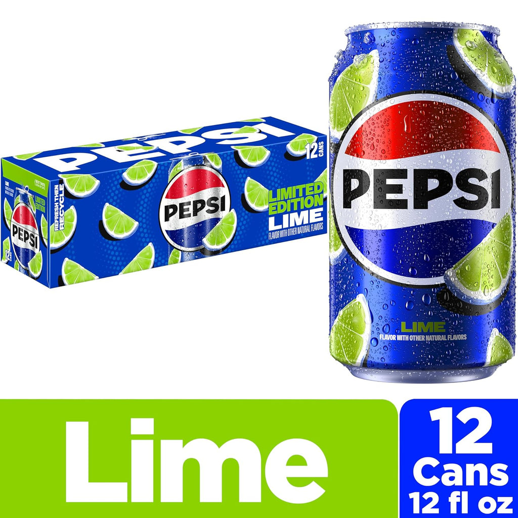 Pepsi Cola Lime Soda Pop, 12 fl oz Cans, 12 Pack J138