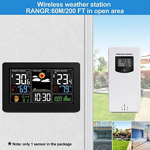 Kalawen Home Wireless Indoor Outdoor Weather Station with Atomic Clock and Alarm S53905