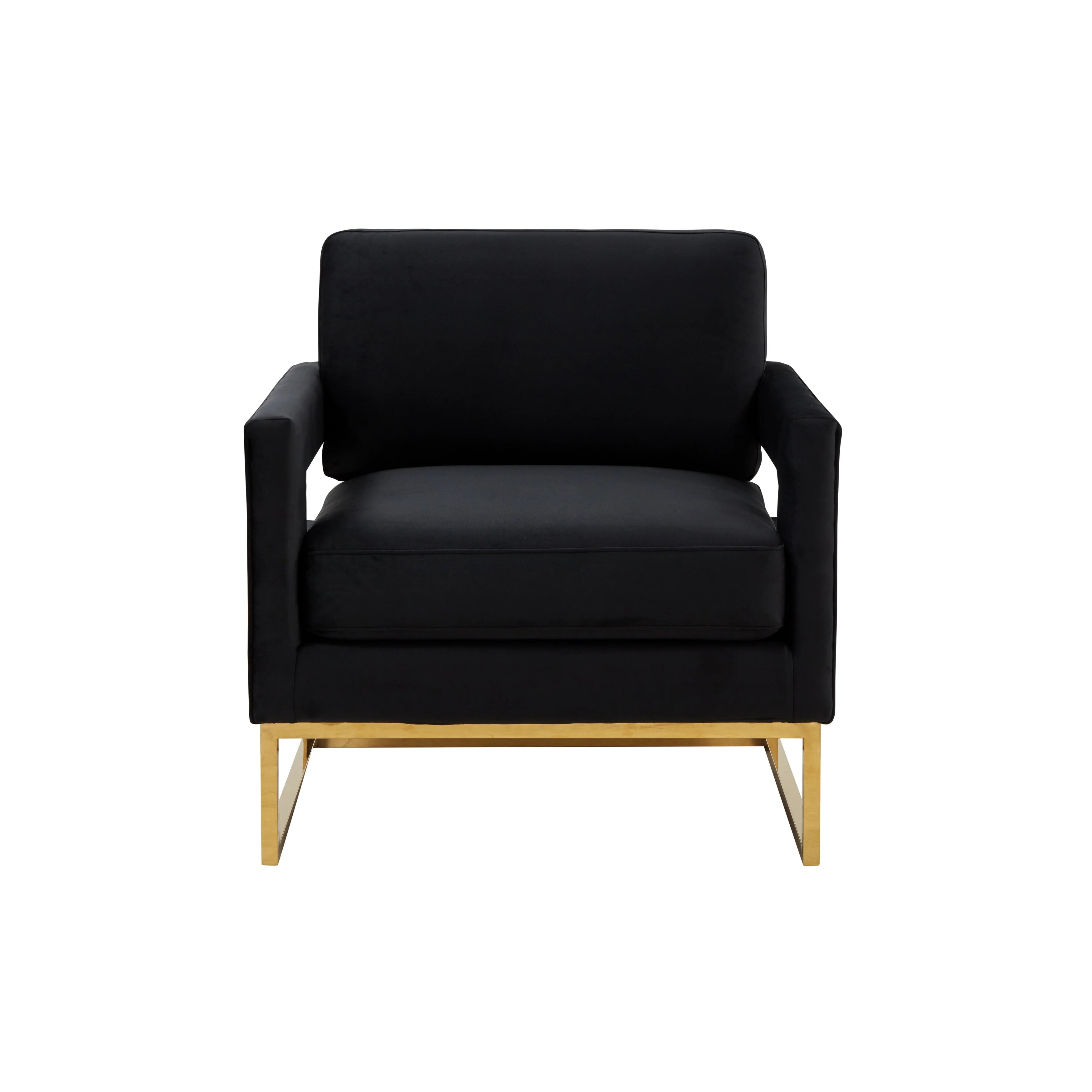 Modrest Edna Modern Black Velvet Gold Accent Chair T823