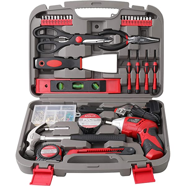 135 Piece Household Tool Kit Pink with Cordless Screwdriver k7