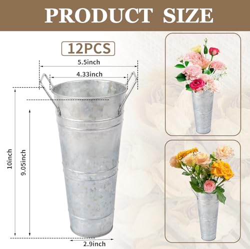 Galvanized Metal Flower Vase with Handles for Home Decor, Set of 8, Silver, 10 Inch a7
