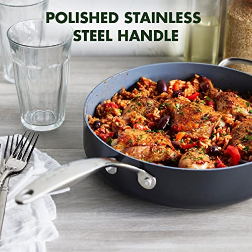 GreenPan Valencia Pro 5QT Stainless Steel Saute Pan with Lid, Ceramic Nonstick W518
