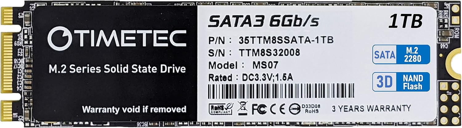 Timetec 1TB SSD 3D NAND SATA III 6Gb/s 2.5 Inch 7mm (0.28) Read Speed Up to 510 MB/s SLC Cache Performance Boost Internal Solid State Drive for PC Computer Desktop and Laptop (1TB)