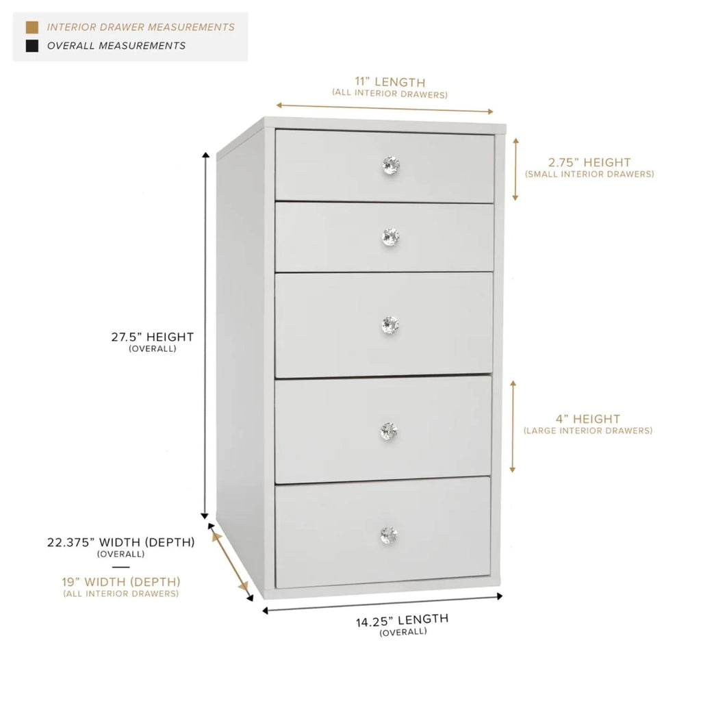 Impressions Vanity SlayStation 5-Drawer Makeup Vanity Storage Unit Bright White I9242