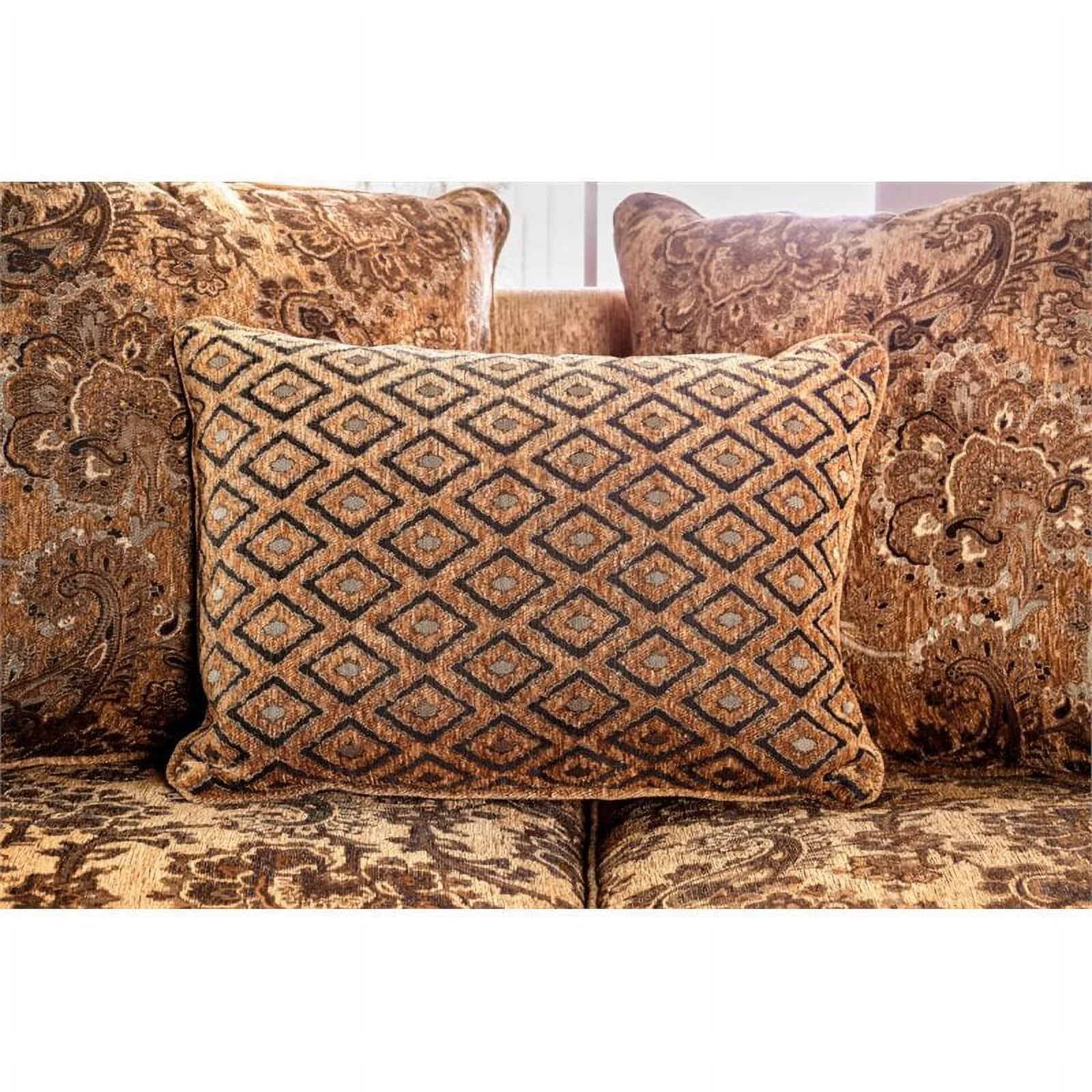 Furniture of America Rhodes Chenille Sofa Gold Bronze I6302