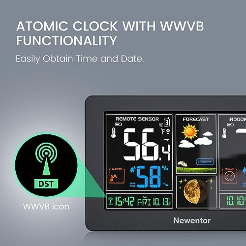 Newentor Weather Station Wireless Indoor Outdoor with 2 Remote Sensors, Black J94148