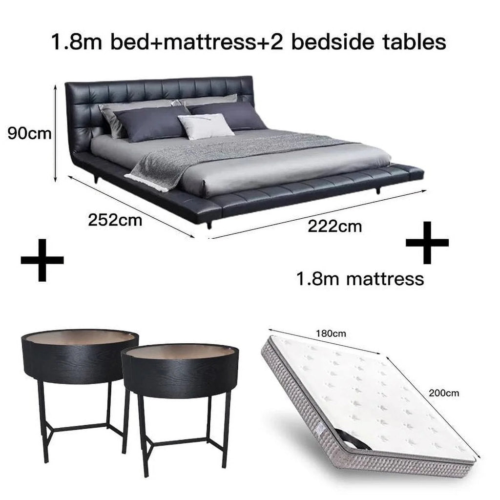 Nordic CAMA Modern King Size Bed Frame Black Leather Wooden H746
