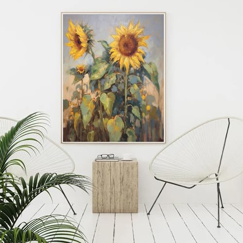 Jsiluxna Colorful Sunflower Canvas Oil Painting Wall Art, 80 x 60 in, Unstretched Z829