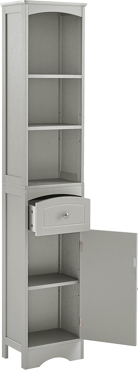 Tall Slim Bathroom Storage Cabinet with 3-Tier Shelf and Drawer, Grey M889