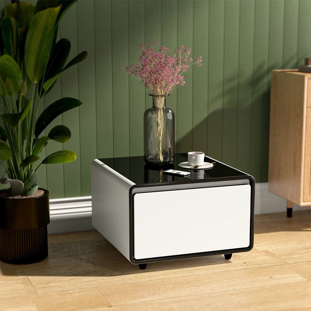 Livtab Smart Side Table with Built-in Fridge and Charging Station, White H571