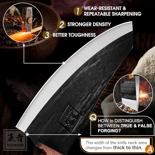 ENOKING Nakiri Knife 6.6 Inch High Carbon Steel with Leather Sheath S5905