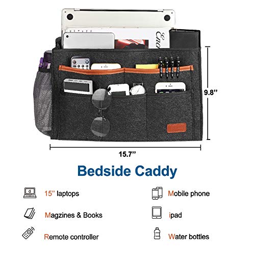 Bedside Caddy with 8 Pockets for Bed Storage Organizer, Light Gray K88416