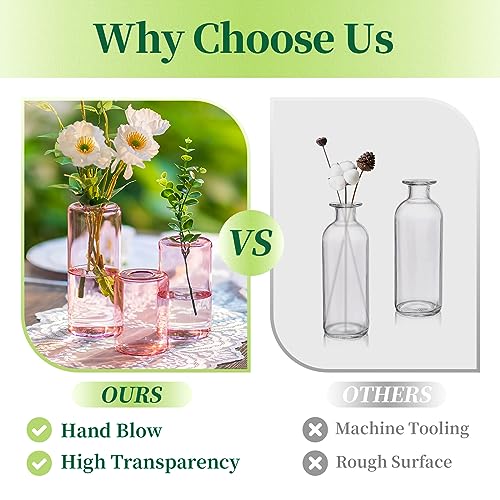 Hewory 12pcs Pink Glass Bud Vases for Centerpieces Z347921