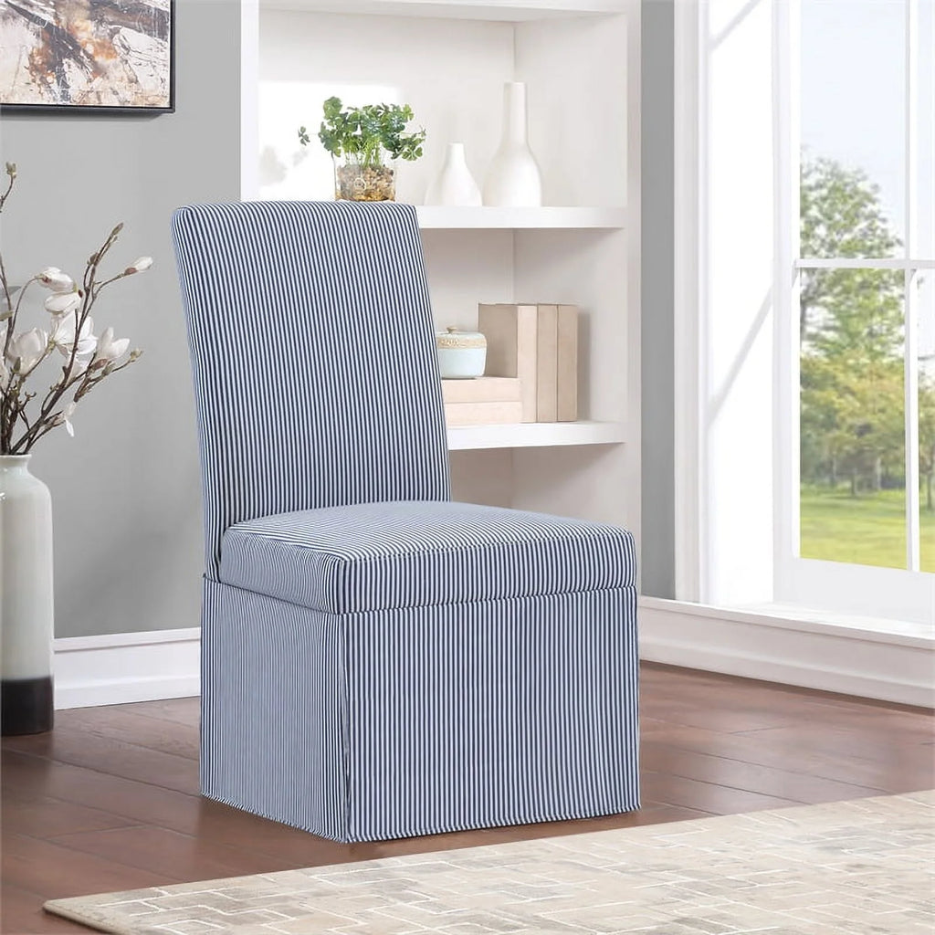 Adalynn Slipcover Dining Chair 2 Pack Navy Stripe B66436