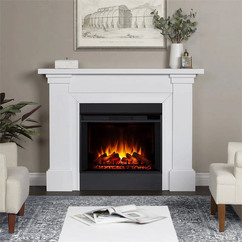 Real Flame Manus 64" Electric Fireplace in White V3538