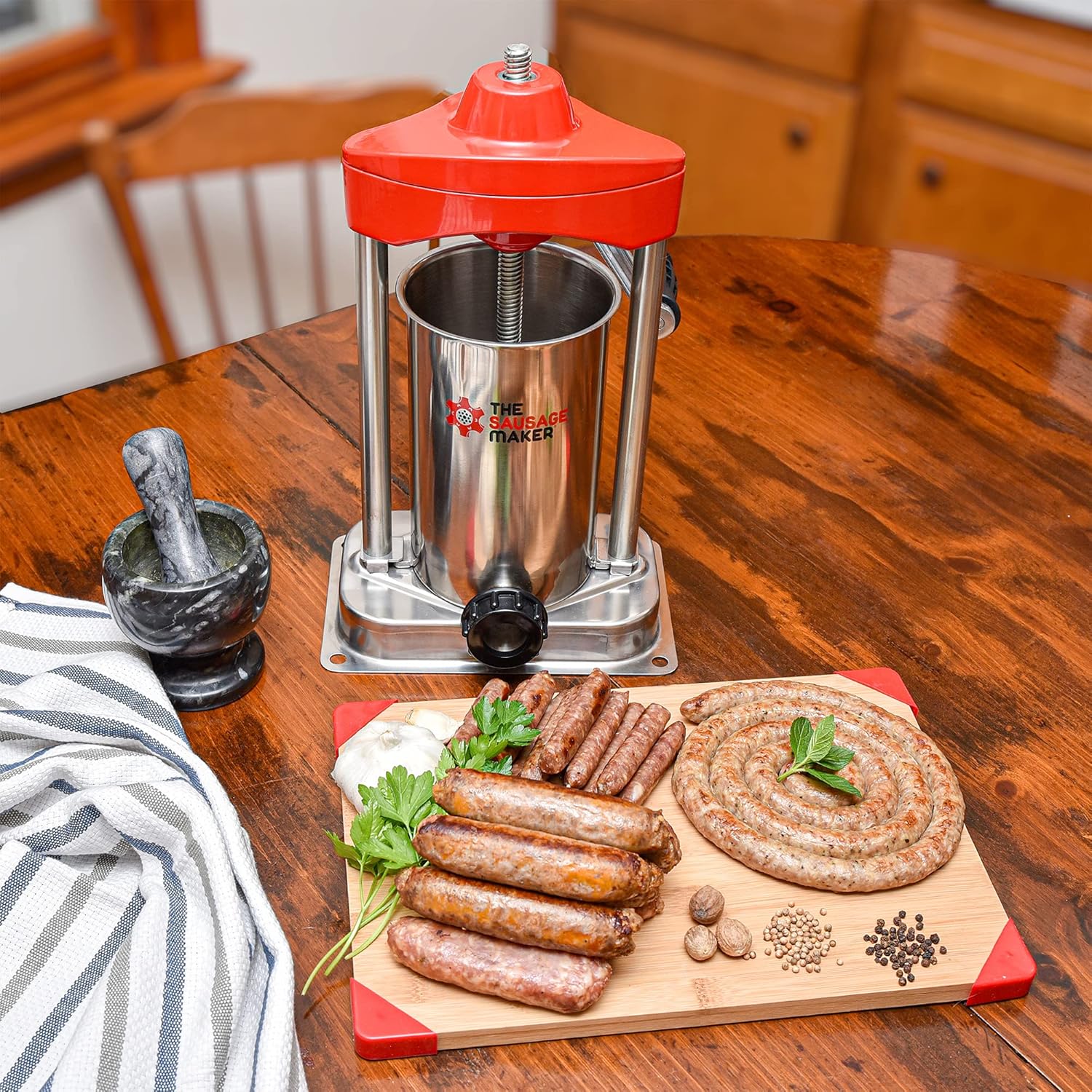 5 lb. Heavy Duty Vertical Sausage Stuffer with Metal Gears and Stuffing Tubes L544444