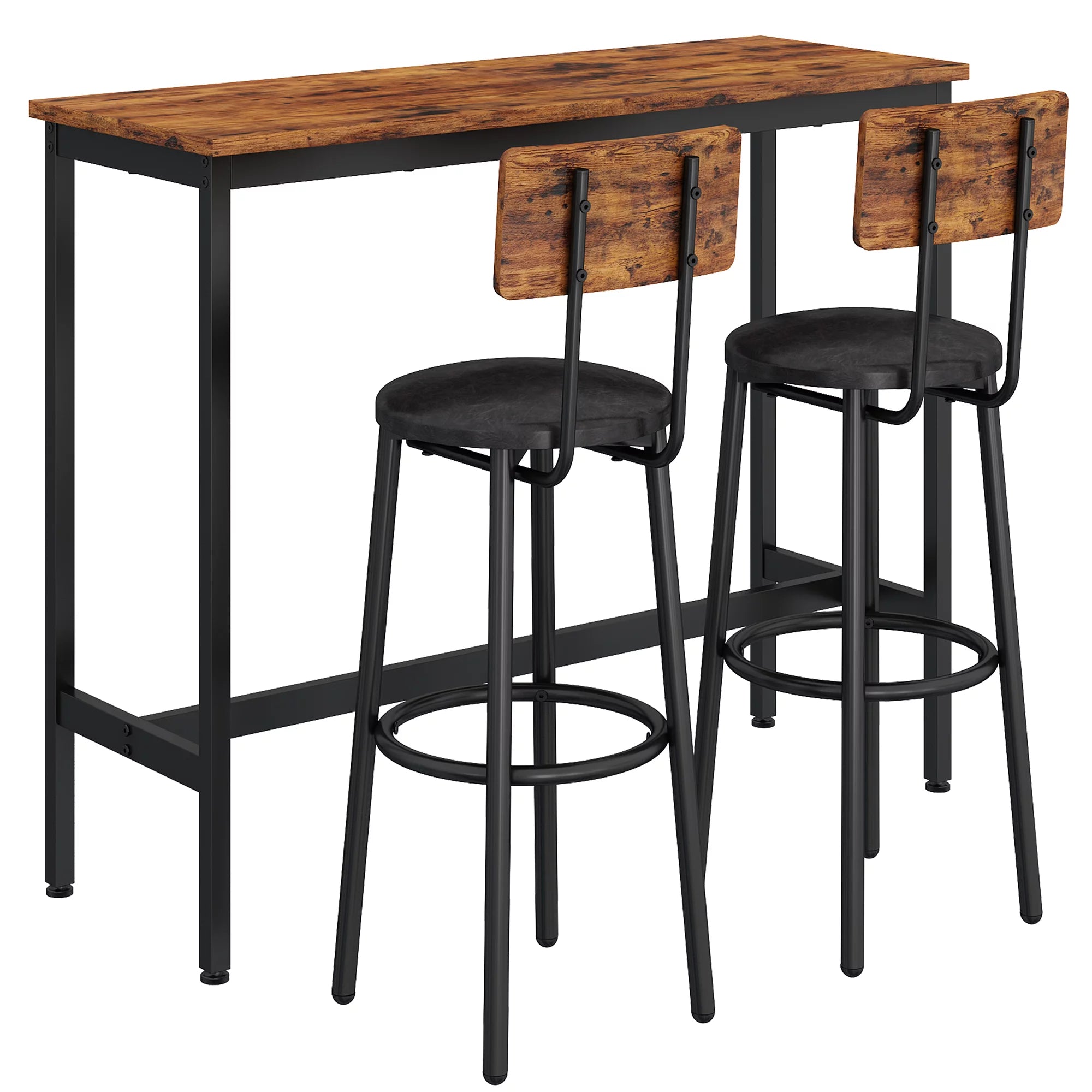 uhomepro 3 Piece Bar Table Set with 2 Stools, Rustic Brown B7151