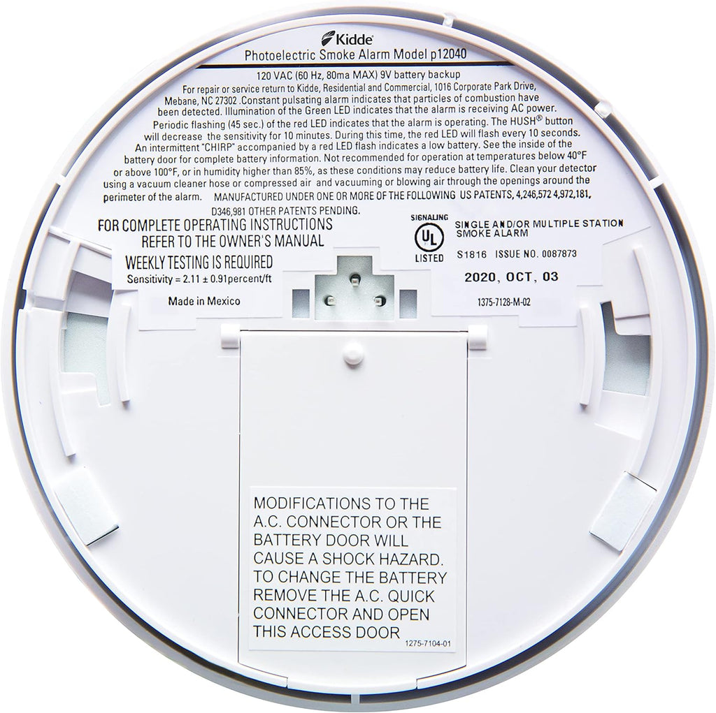 Kidde Hardwired Smoke Detector with 9V Battery Backup, Photoelectric Alarm M929010
